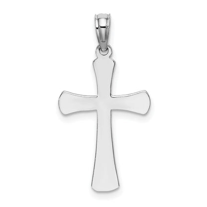 14K Weißgold Charm Kreuz mit abgerundeten Spitzen, poliert und facettiert