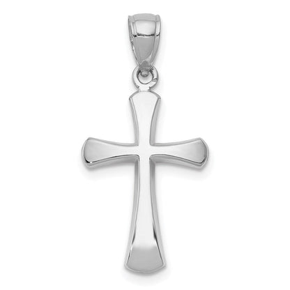 14K Weißgold Charm Kreuz mit abgerundeten Spitzen, poliert und facettiert