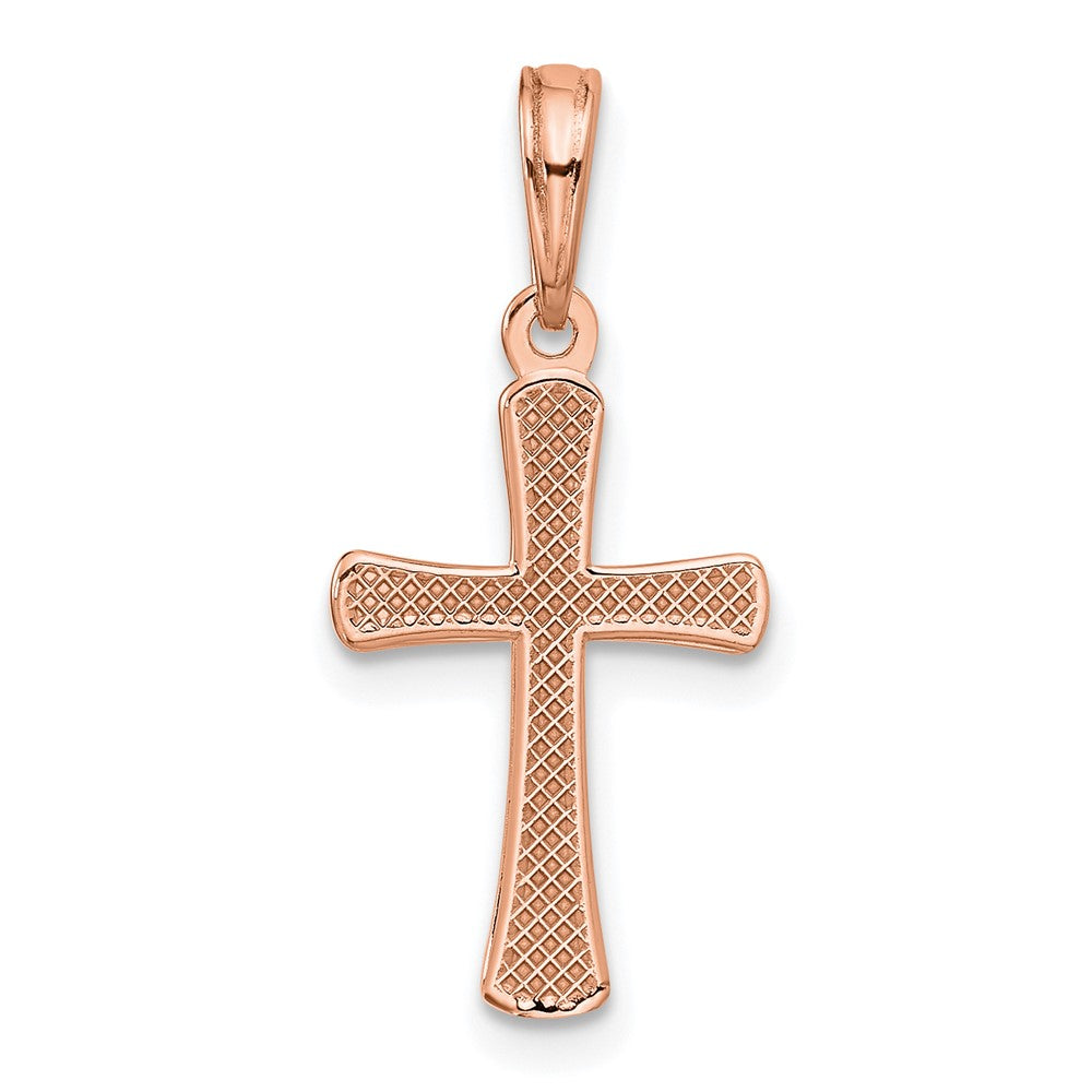 14K Roségold Poliert Abgeschrägt Kreuz mit Rund Tips Charm