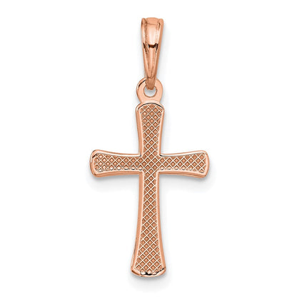 14K Roségold Poliert Abgeschrägt Kreuz mit Rund Tips Charm