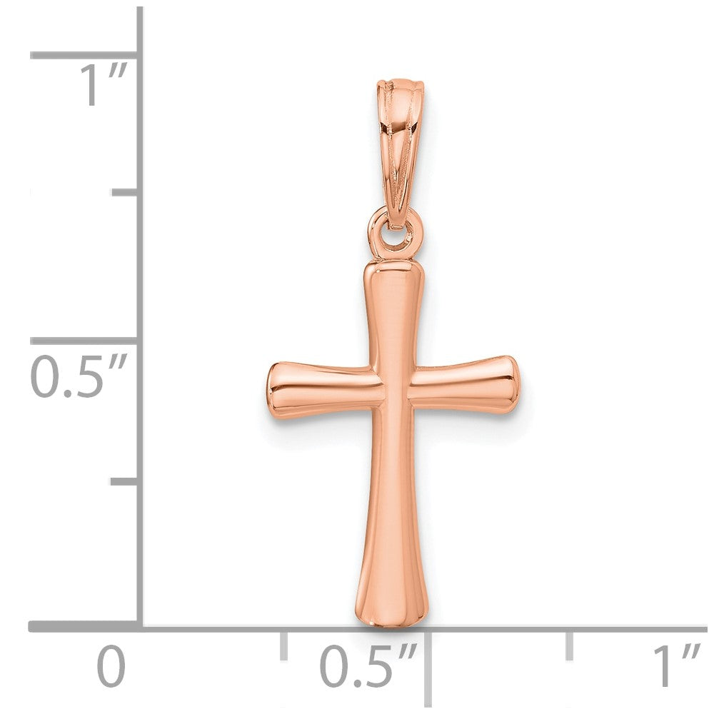 14K Roségold Poliert Abgeschrägt Kreuz mit Rund Tips Charm