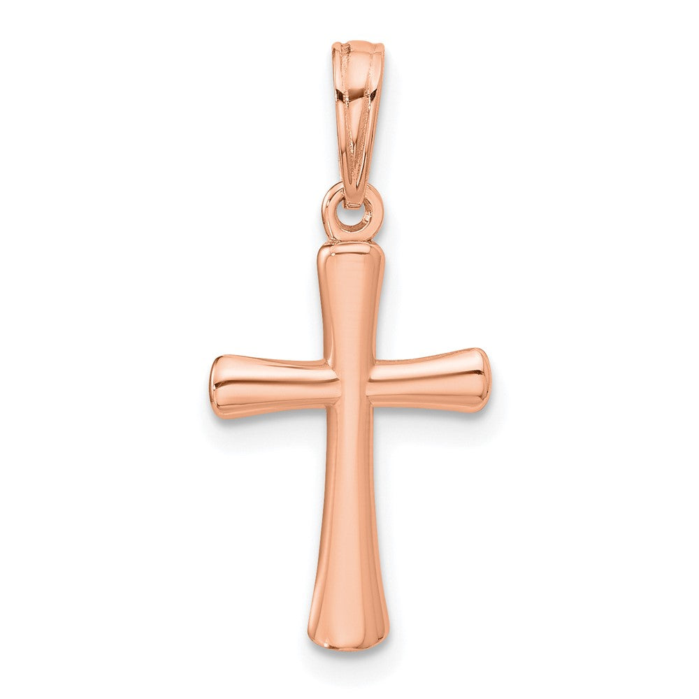 14K Roségold Poliert Abgeschrägt Kreuz mit Rund Tips Charm