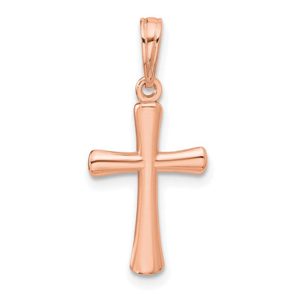 14K Roségold Poliert Abgeschrägt Kreuz mit Rund Tips Charm
