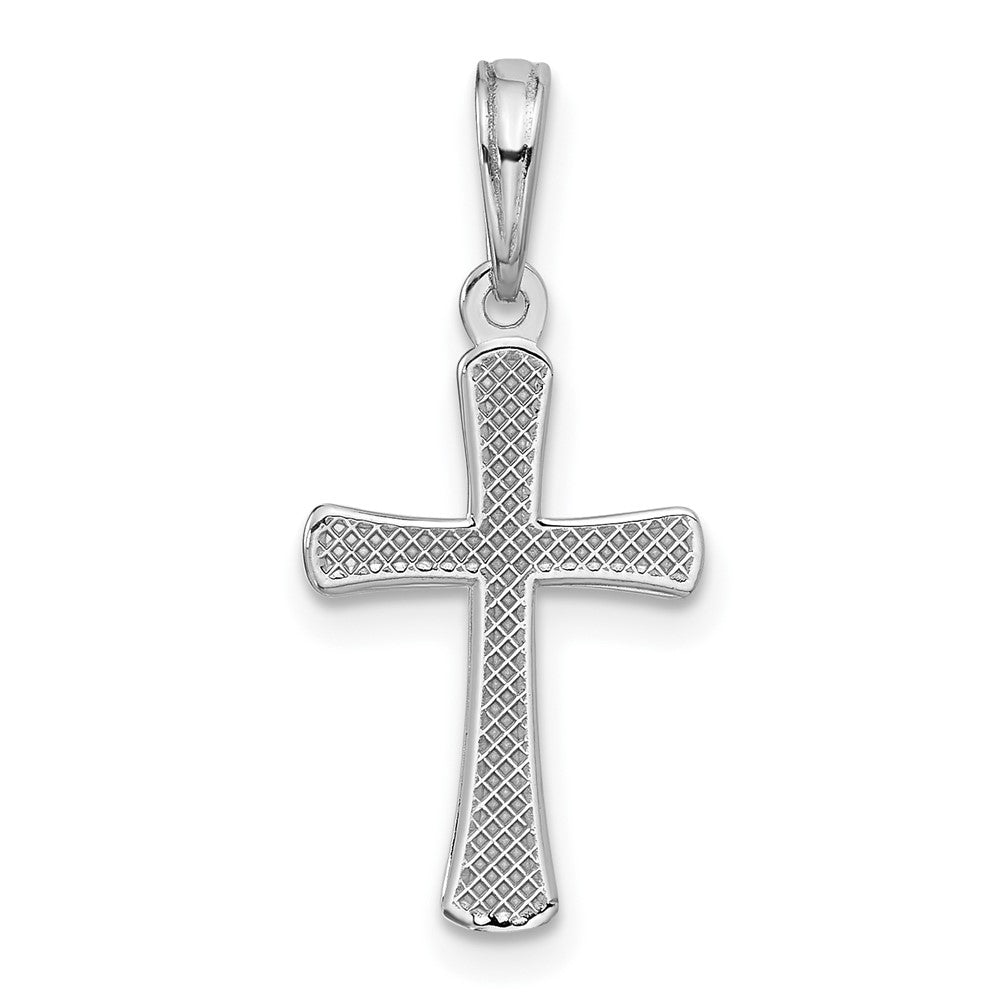 14K Weißgold Poliert Abgeschrägt Kreuz mit Rund Tips Charm