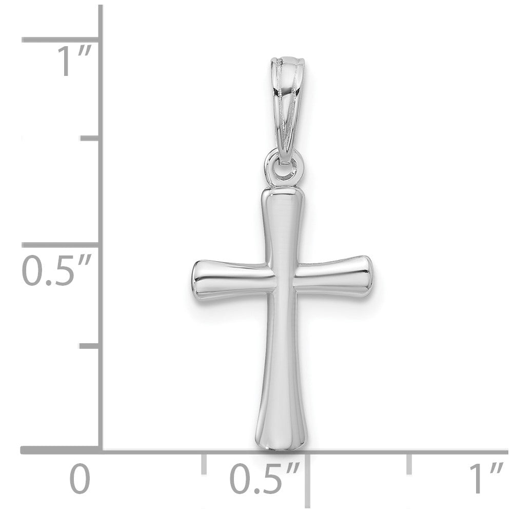 14K Weißgold Poliert Abgeschrägt Kreuz mit Rund Tips Charm