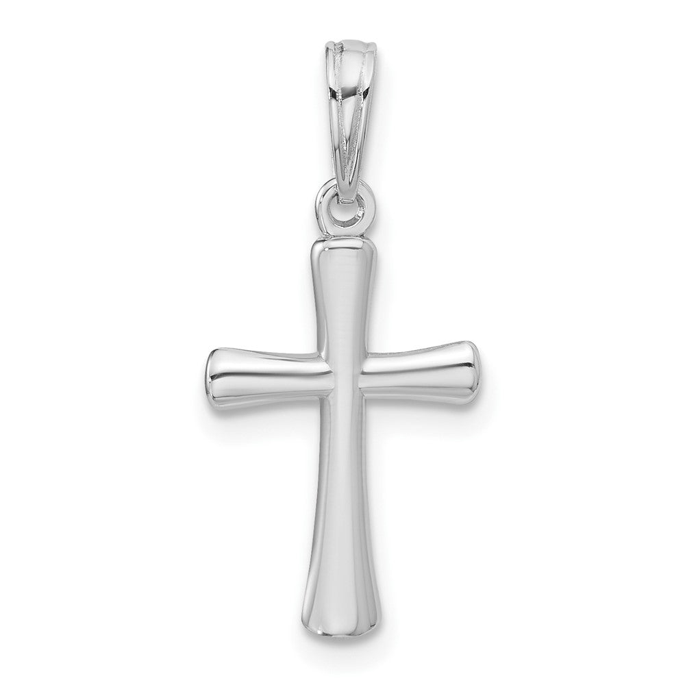 14K Weißgold Poliert Abgeschrägt Kreuz mit Rund Tips Charm