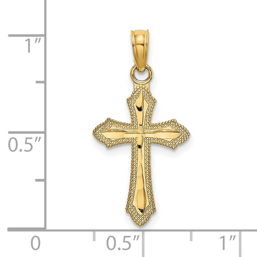 14K Gelbgold Diamantiert mit Gekugelt Kante Kreuz Charm