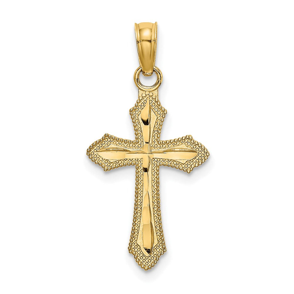 14K Gelbgold Diamantiert mit Gekugelt Kante Kreuz Charm