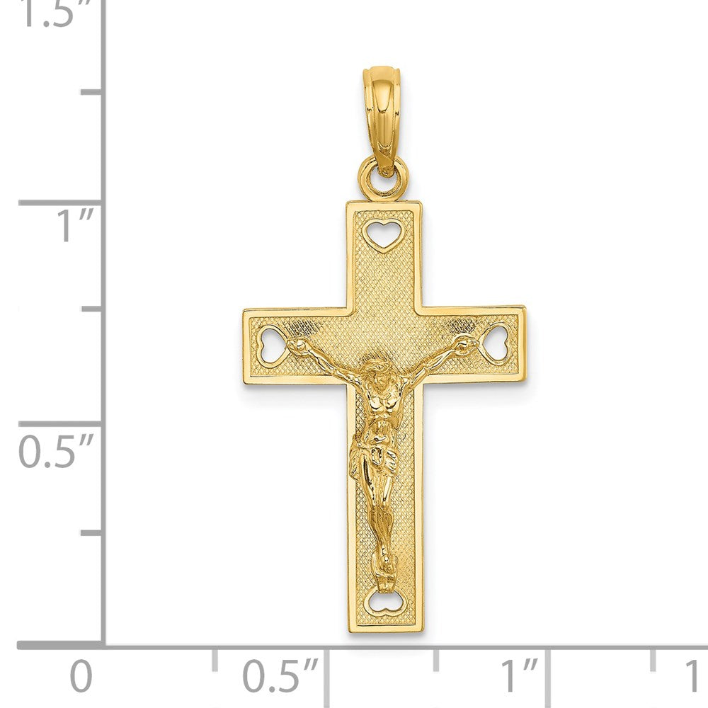 14K Gelbgold Herz-Charm mit Ausschnitt, „I LOVE JESUS" und Kruzifix auf der Rückseite