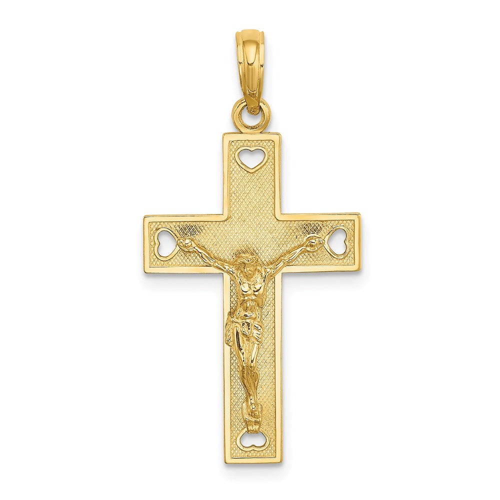 14K Gelbgold Herz-Charm mit Ausschnitt, „I LOVE JESUS" und Kruzifix auf der Rückseite