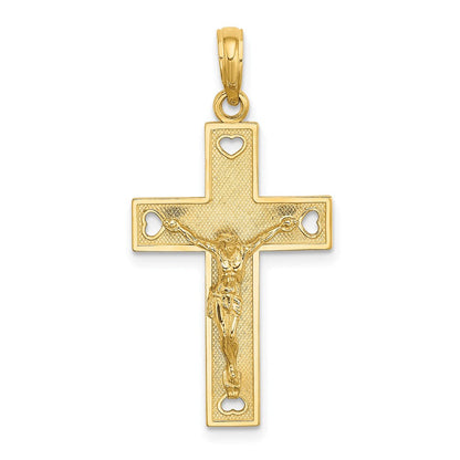 14K Gelbgold Herz-Charm mit Ausschnitt, „I LOVE JESUS" und Kruzifix auf der Rückseite
