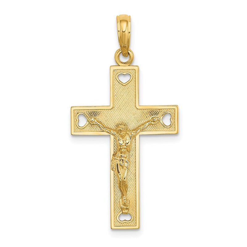 14K Gelbgold Herz-Charm mit Ausschnitt, „I LOVE JESUS" und Kruzifix auf der Rückseite