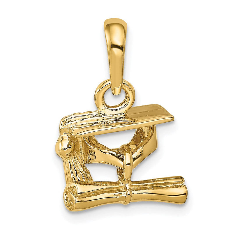 14 Karat Gelbgold massiver, polierter, beweglicher 3D-Abschlusshut mit Diplom-Anhänger