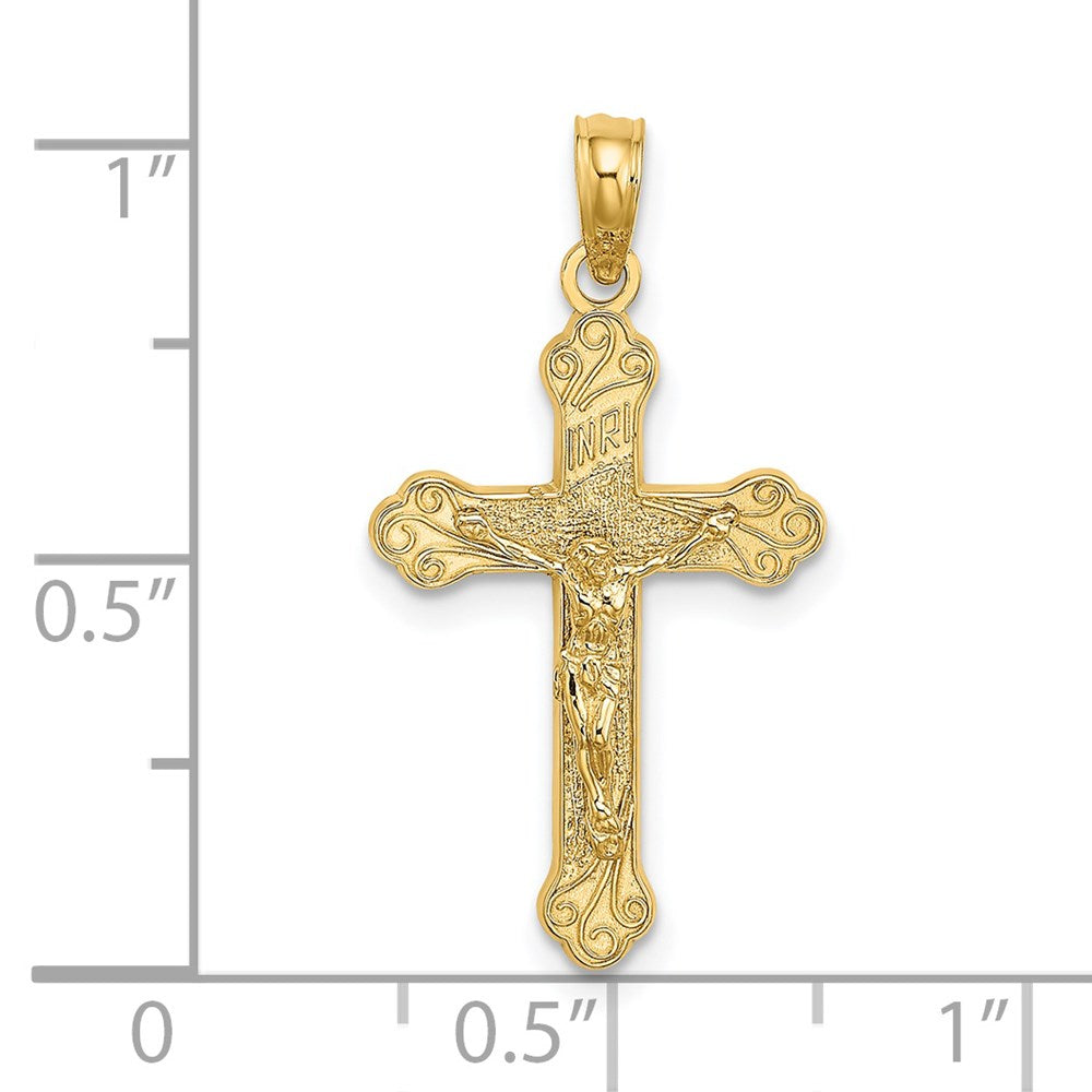 14K Gelbgold Inri Kruzifix mit Ranke Tips Charm