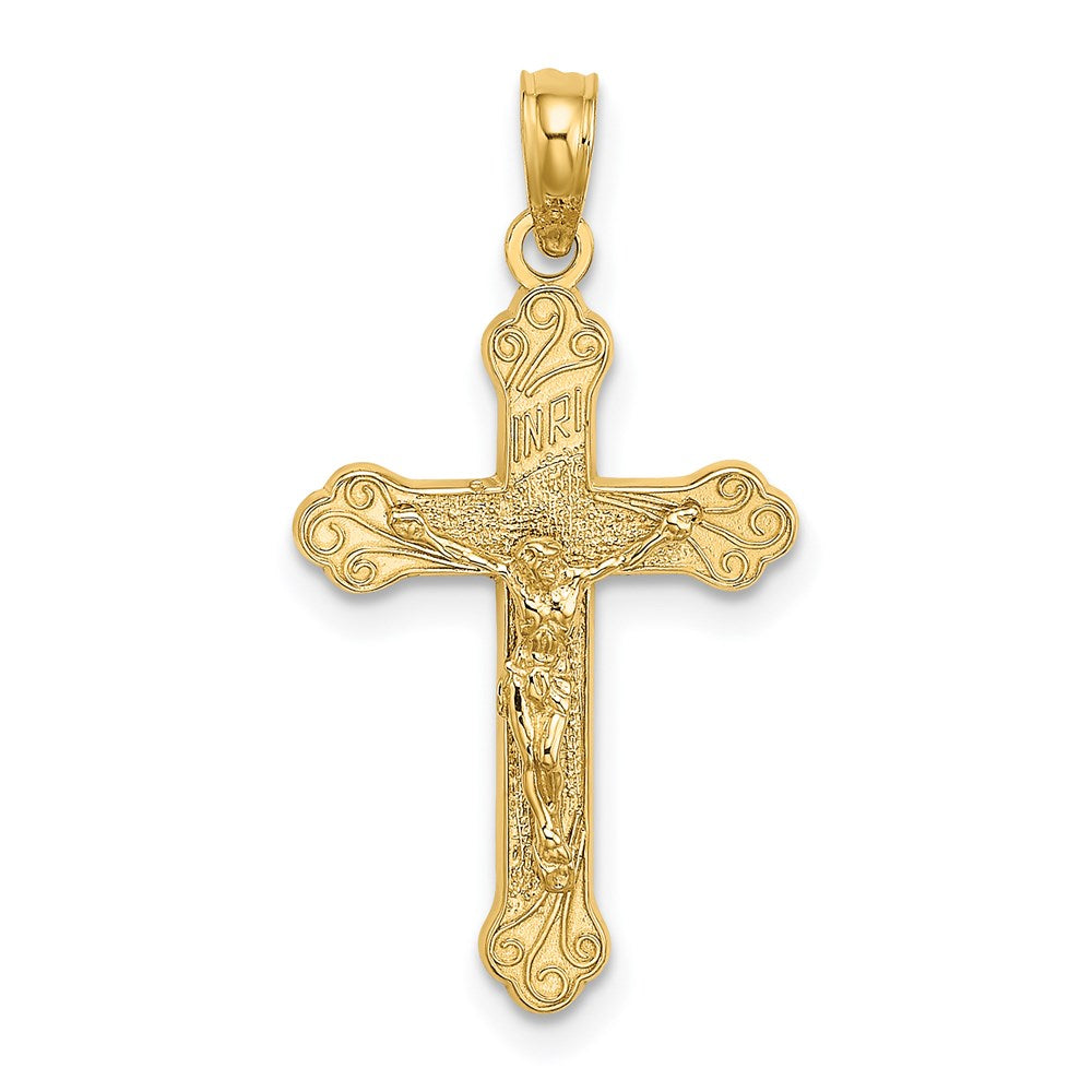 14K Gelbgold Inri Kruzifix mit Ranke Tips Charm