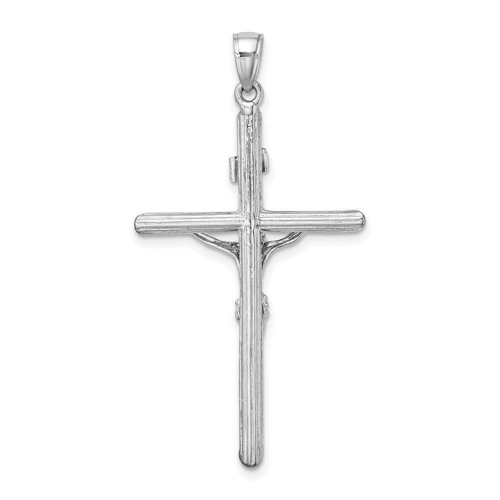 14K Weißgold Kruzifix-Charm mit strukturierter Oberfläche