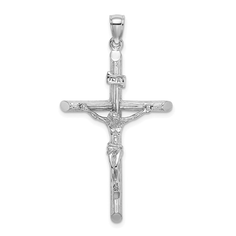 14K Weißgold Kruzifix-Charm mit strukturierter Oberfläche
