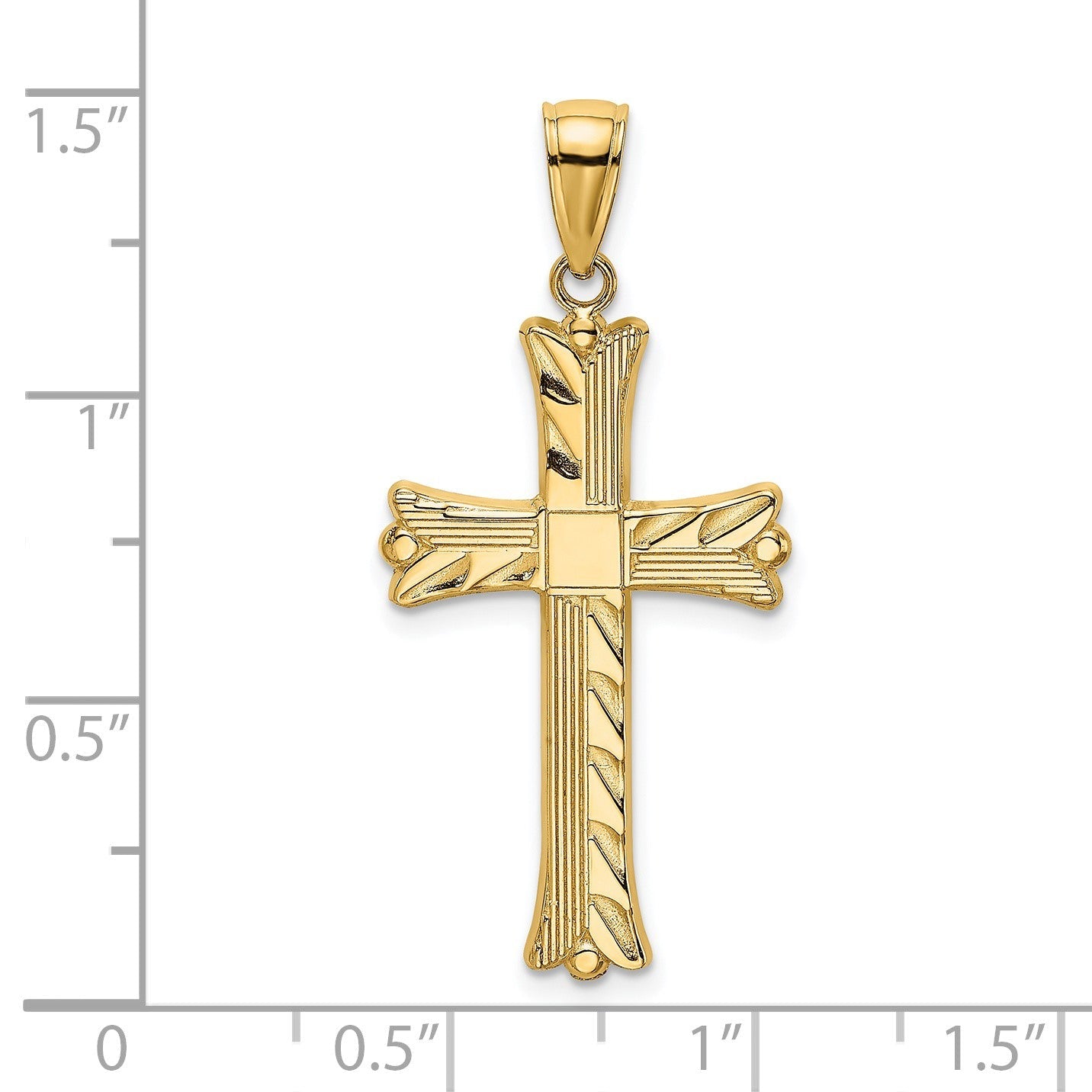 14K Gelbgold Kreuzanhänger mit strukturiertem quadratischem Mittelteil