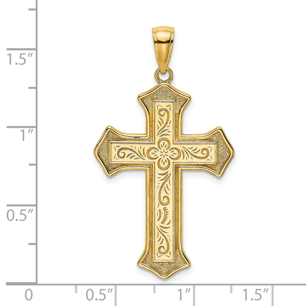 14k Gelbgold Kreuz-Charm mit filigranem 2-D-Mittelblock