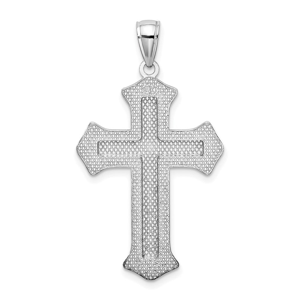 14K Weißgold Kreuz-Charm mit filigranem 2-D-Mittelblock