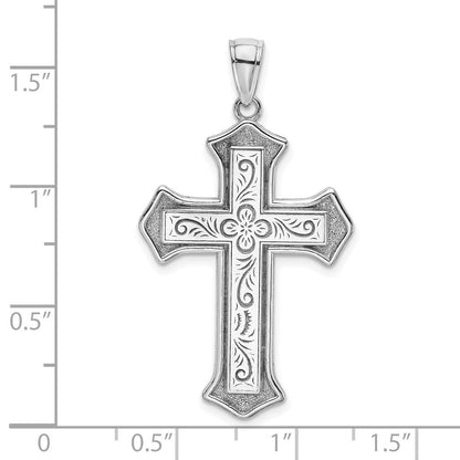 14K Weißgold Kreuz-Charm mit filigranem 2-D-Mittelblock