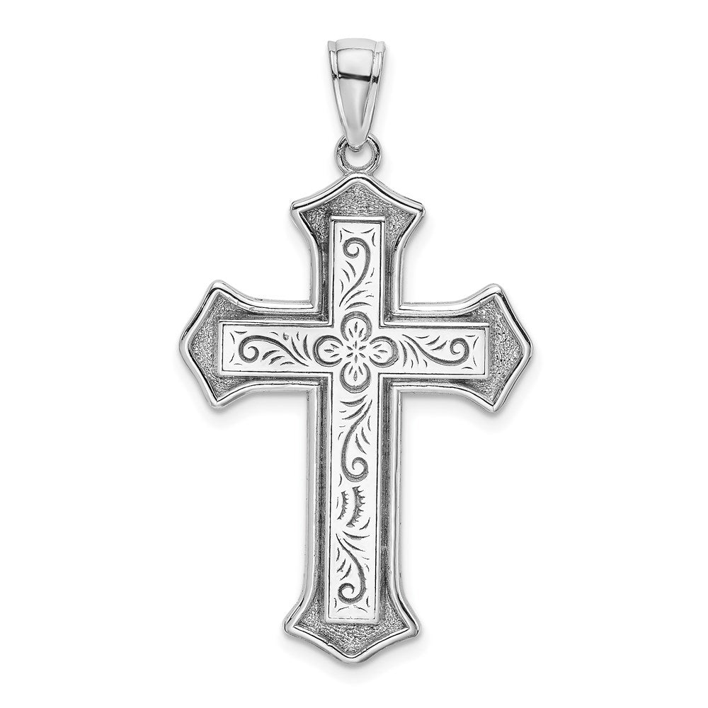 14K Weißgold Kreuz-Charm mit filigranem 2-D-Mittelblock