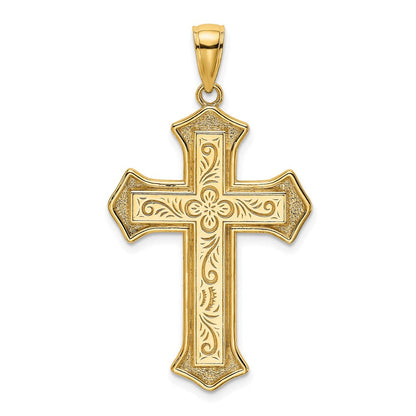 14k Gelbgold Kreuz-Charm mit filigranem 2-D-Mittelblock