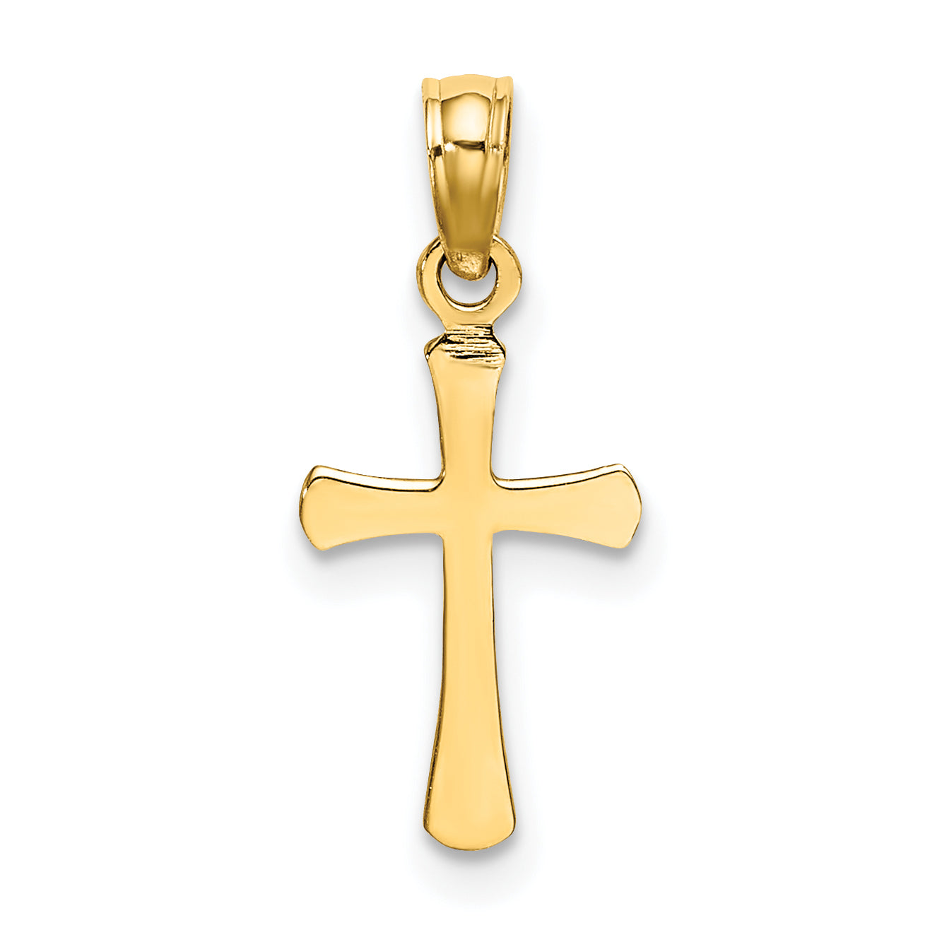 14K Gelbgold Poliert Abgeschrägt Kreuz mit Rund Tips Charm