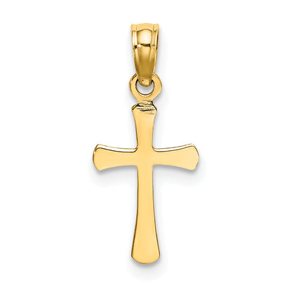 14K Gelbgold Poliert Abgeschrägt Kreuz mit Rund Tips Charm