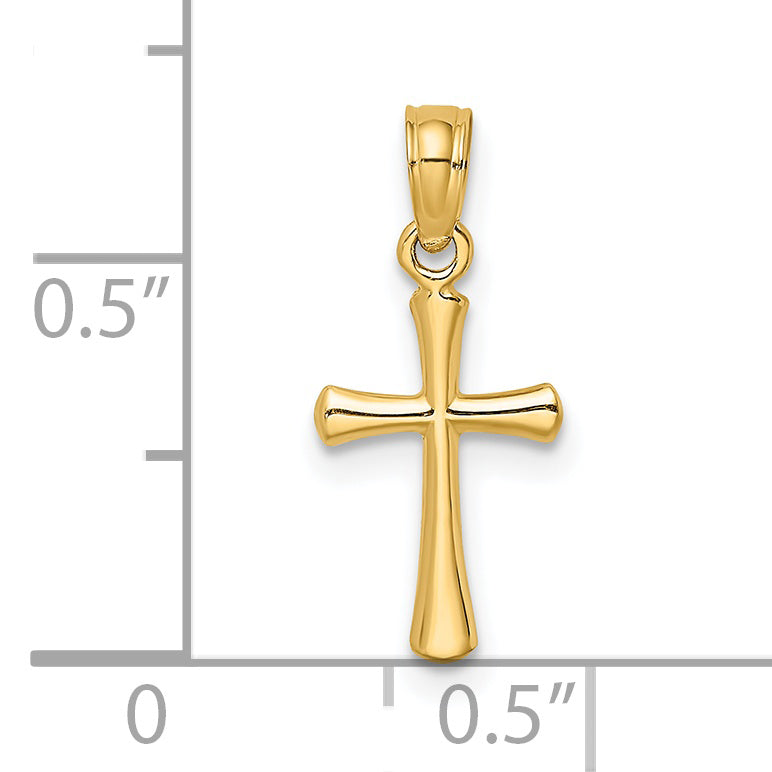 14K Gelbgold Poliert Abgeschrägt Kreuz mit Rund Tips Charm