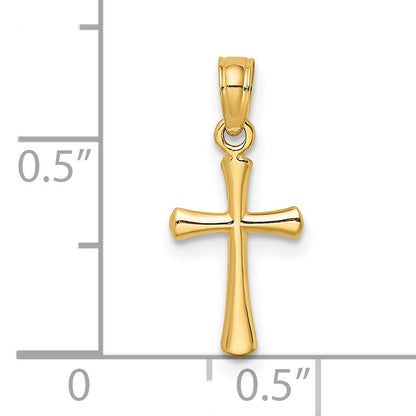 14K Gelbgold Poliert Abgeschrägt Kreuz mit Rund Tips Charm