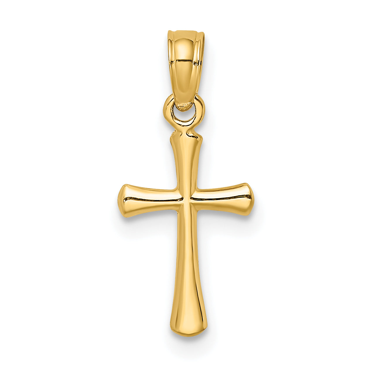 14K Gelbgold Poliert Abgeschrägt Kreuz mit Rund Tips Charm