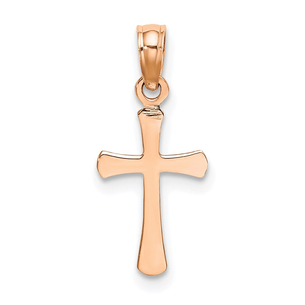 14K Roségold Poliert Abgeschrägt Kreuz mit Rund Tips Charm