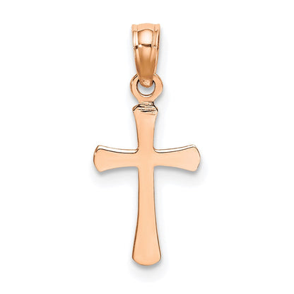 14K Roségold Poliert Abgeschrägt Kreuz mit Rund Tips Charm