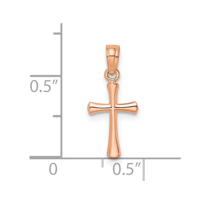 14K Roségold Poliert Abgeschrägt Kreuz mit Rund Tips Charm