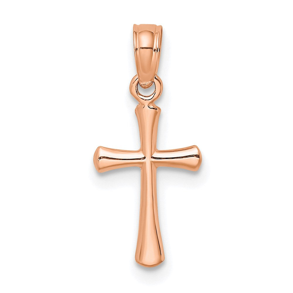 14K Roségold Poliert Abgeschrägt Kreuz mit Rund Tips Charm