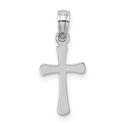 14K Weißgold Poliert Abgeschrägt Kreuz mit Rund Tips Charm