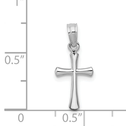 14K Weißgold Poliert Abgeschrägt Kreuz mit Rund Tips Charm