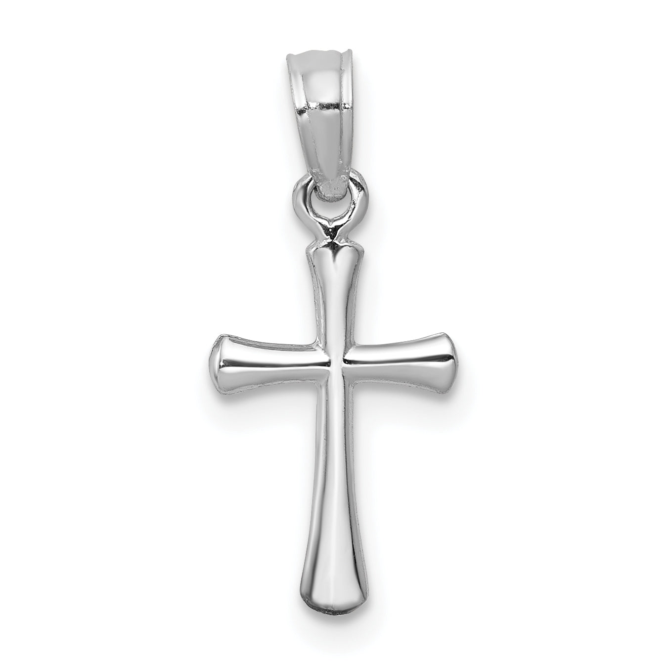 14K Weißgold Poliert Abgeschrägt Kreuz mit Rund Tips Charm
