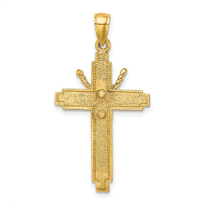 14k Gelbgold poliert mit Kreuzanhänger-Charm mit Perlrand