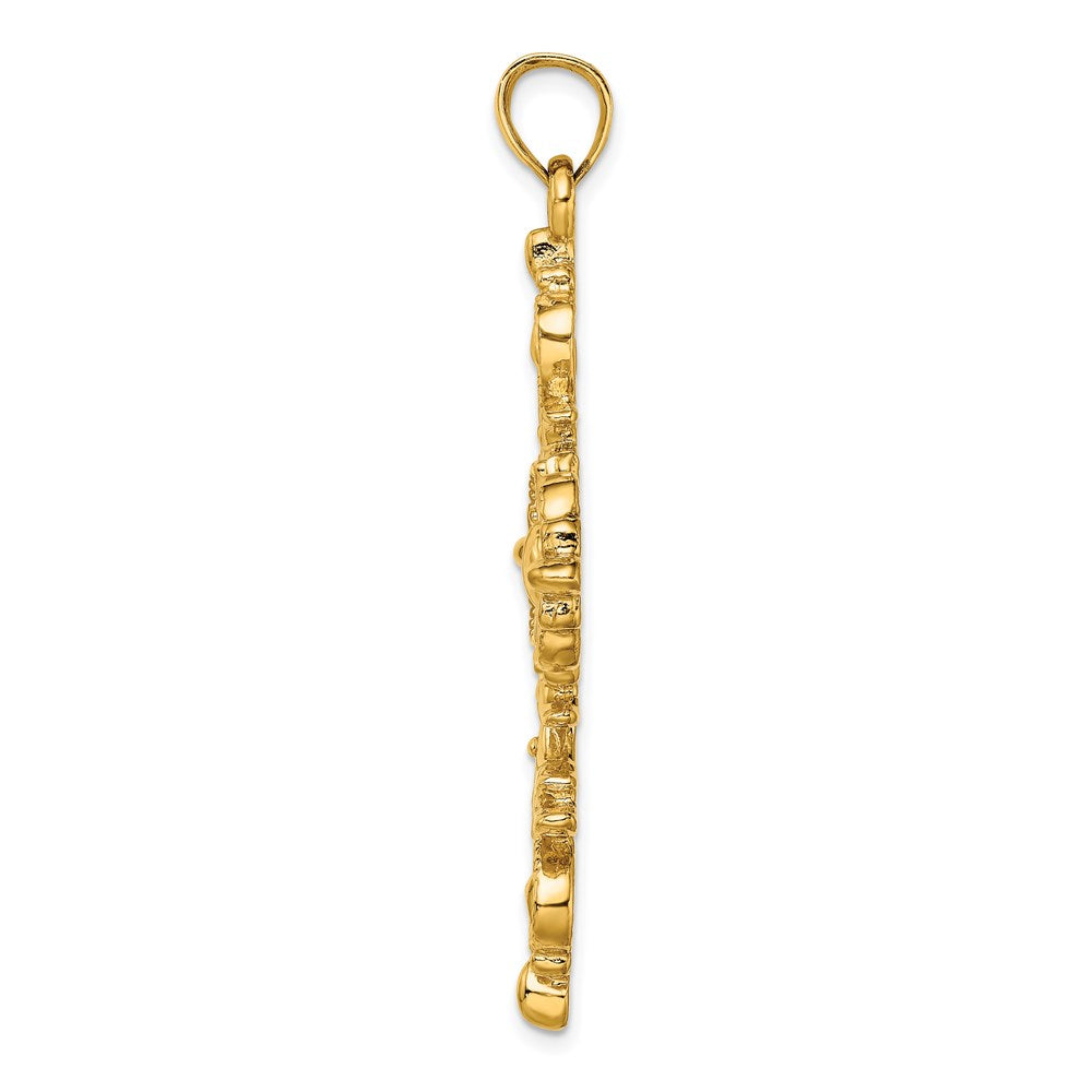 14K Gelbgold Großer Kreuz-Anhänger mit Fleur-de-Lis-Spitzen (Charm)