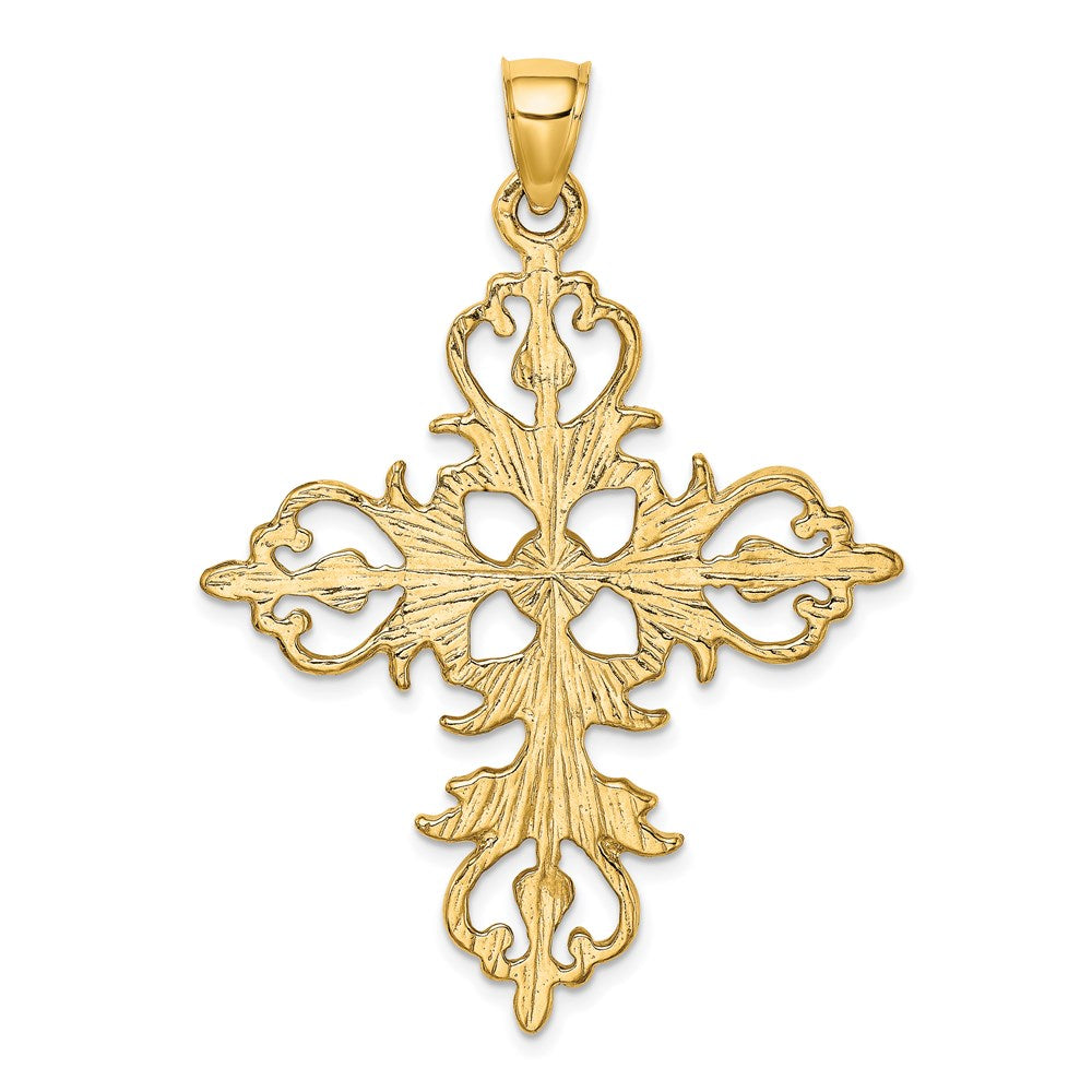 14K Gelbgold Großer Kreuz-Anhänger mit Fleur-de-Lis-Spitzen (Charm)
