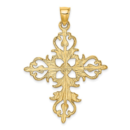 14K Gelbgold Großer Kreuz-Anhänger mit Fleur-de-Lis-Spitzen (Charm)