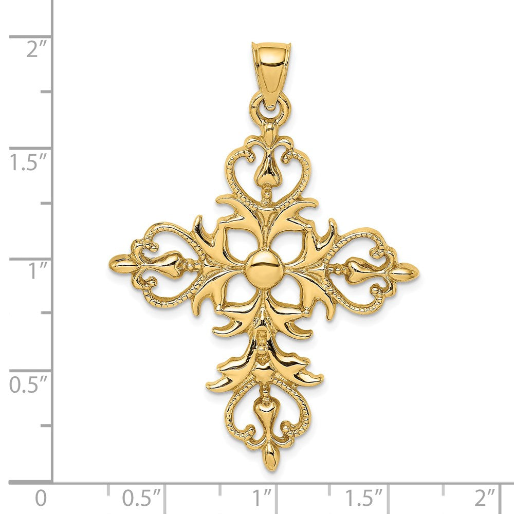 14K Gelbgold Großer Kreuz-Anhänger mit Fleur-de-Lis-Spitzen (Charm)