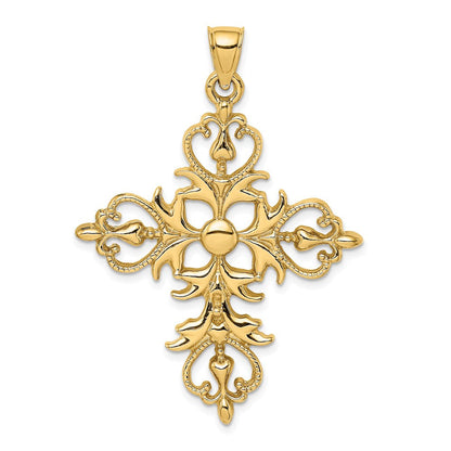 14K Gelbgold Großer Kreuz-Anhänger mit Fleur-de-Lis-Spitzen (Charm)