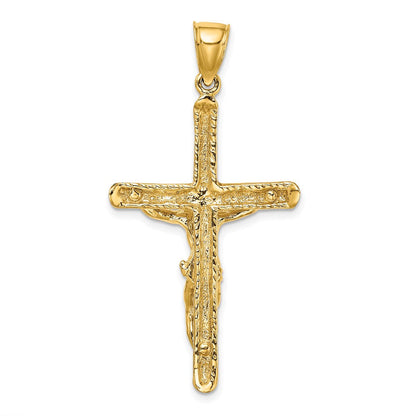 14 Karat Gelbgold Kruzifix-Charm mit strukturierter Oberfläche