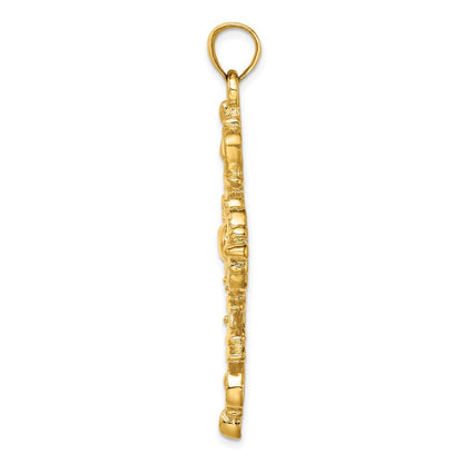 14K Gelbgold Großes Kreuz mit Fleur-de-Lis-Spitzen Charm mit massiver Rückseite