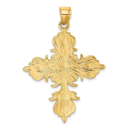14K Gelbgold Großes Kreuz mit Fleur-de-Lis-Spitzen Charm mit massiver Rückseite