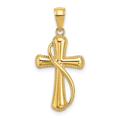 14K Gelbgold Kreuz mit Drape Charm
