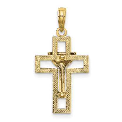14K Gelbgold Polierter Kreuz-Anhänger mit Kommunionskelch-Charm